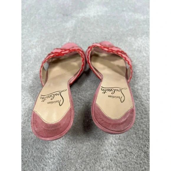 Christian Louboutin Vintage Pink Suede Scalloped Crisscross Rare Red Bottoms 37 - Picture 9 of 10